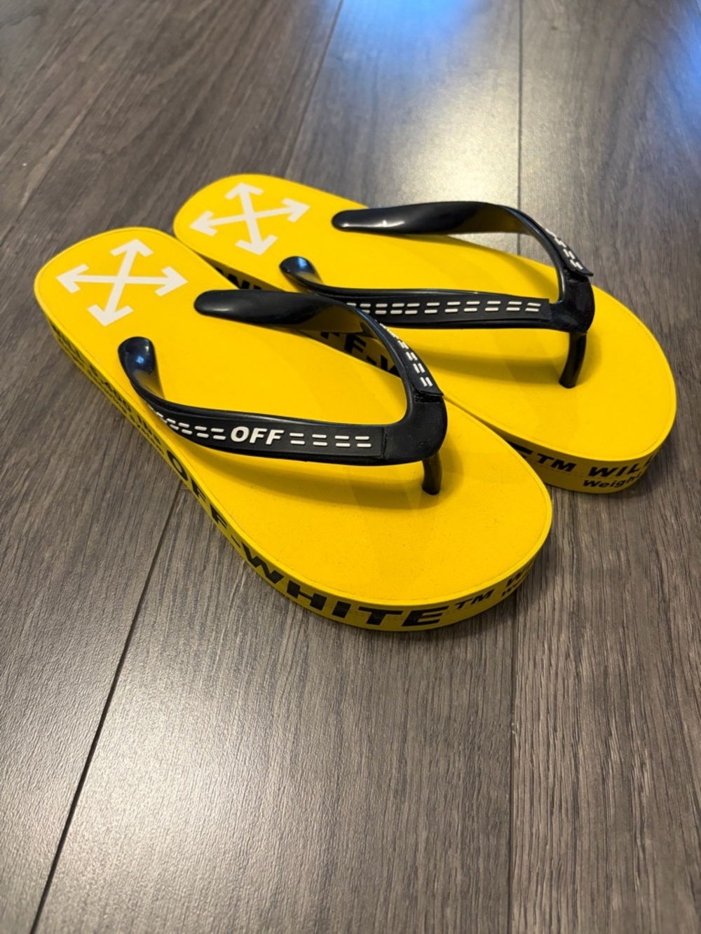 Off-White Yellow and Black Logo Flip Flops image 4
